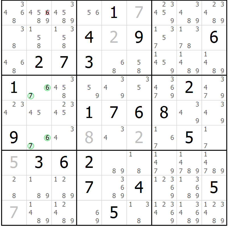 Position des candidats pour la solution de la Gr 13 page 16 du magazine de sudoku Maestro n° 085