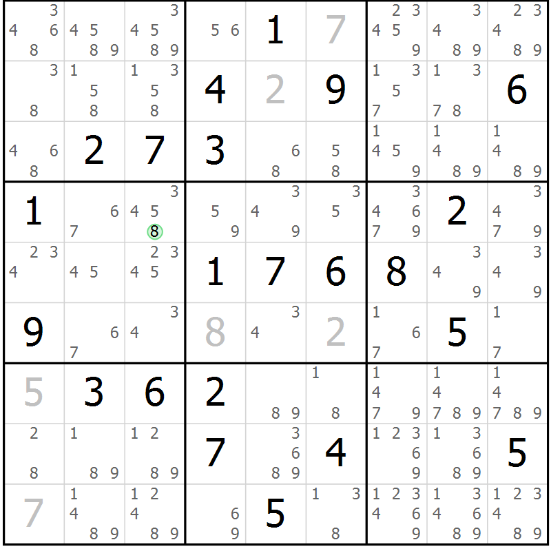 Position des candidats pour la solution de la Gr 13 page 16 du magazine de sudoku Maestro n° 085