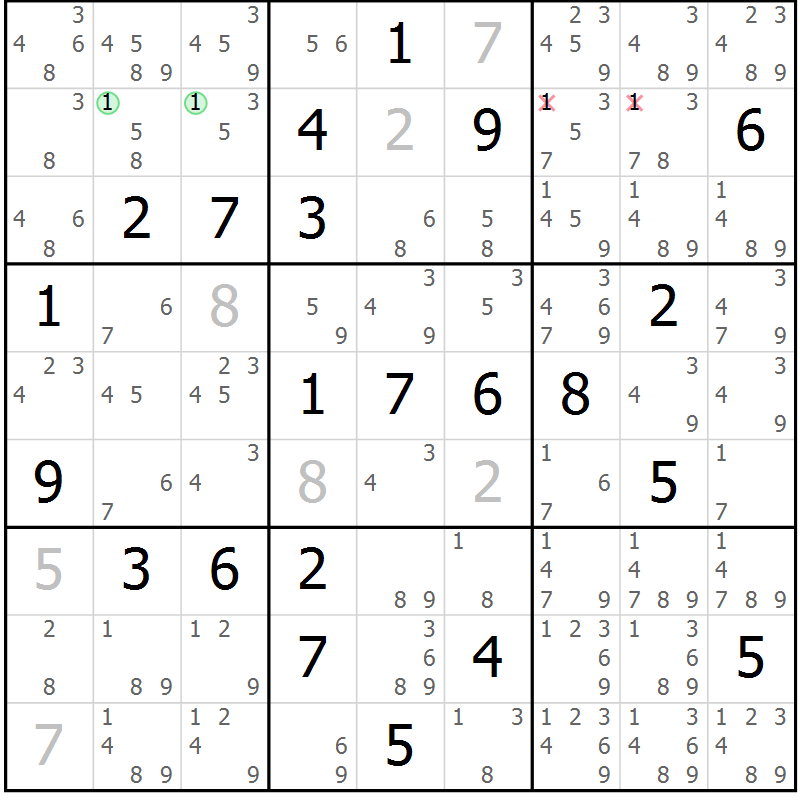 Position des candidats pour la solution de la Gr 13 page 16 du magazine de sudoku Maestro n° 085