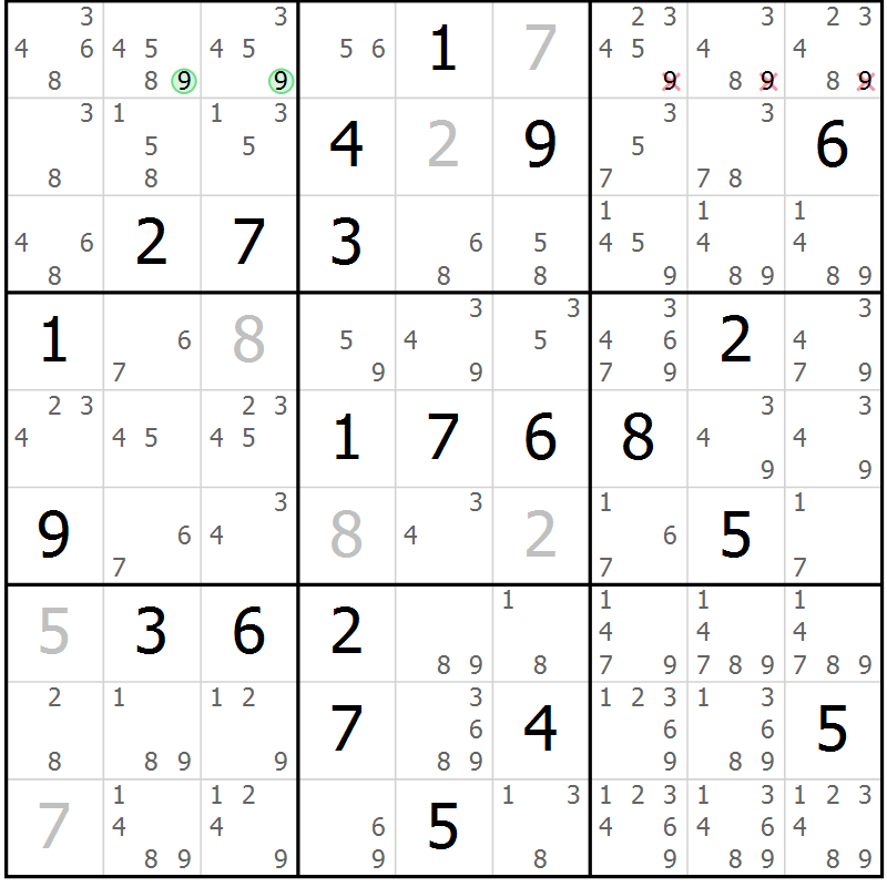 Position des candidats pour la solution de la Gr 13 page 16 du magazine de sudoku Maestro n° 085