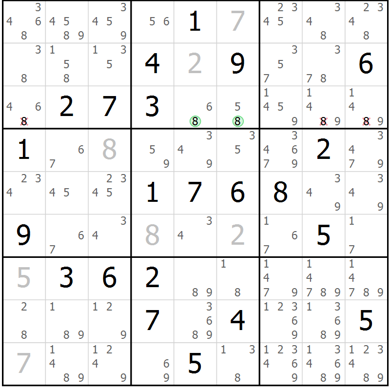 Position des candidats pour la solution de la Gr 13 page 16 du magazine de sudoku Maestro n° 085