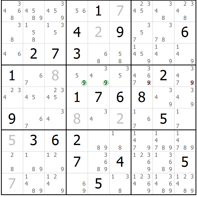 Position des candidats pour la solution de la Gr 13 page 16 du magazine de sudoku Maestro n° 085