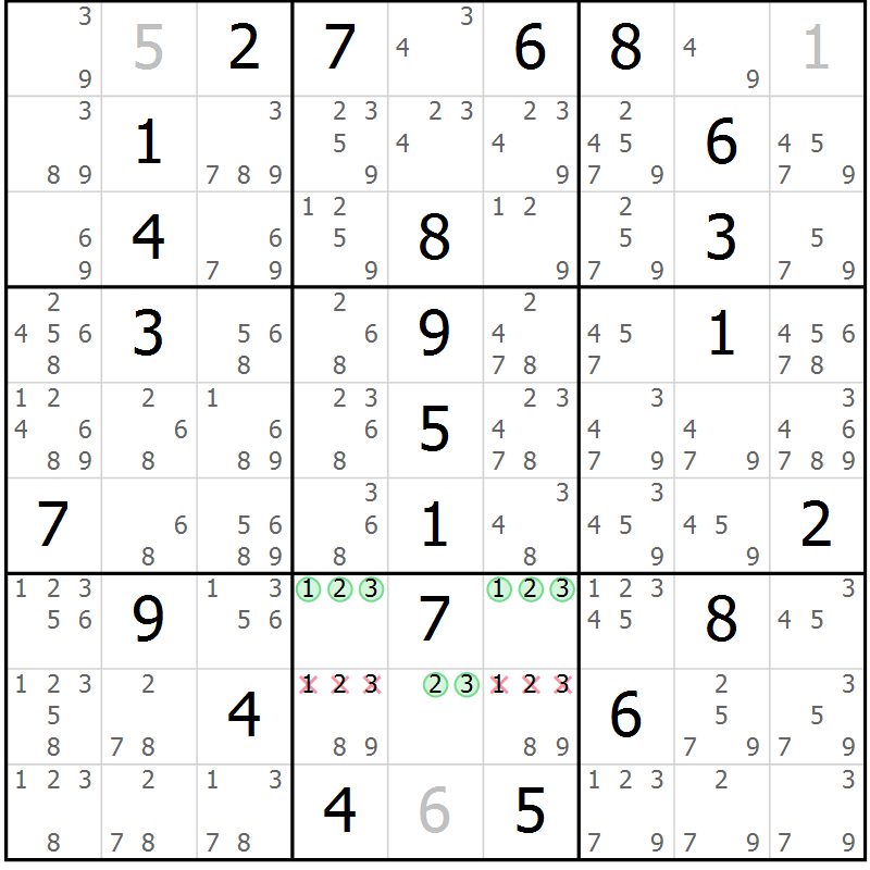 Position des candidats pour la solution de la Gr 14 page 17 du magazine de sudoku Maestro n° 085