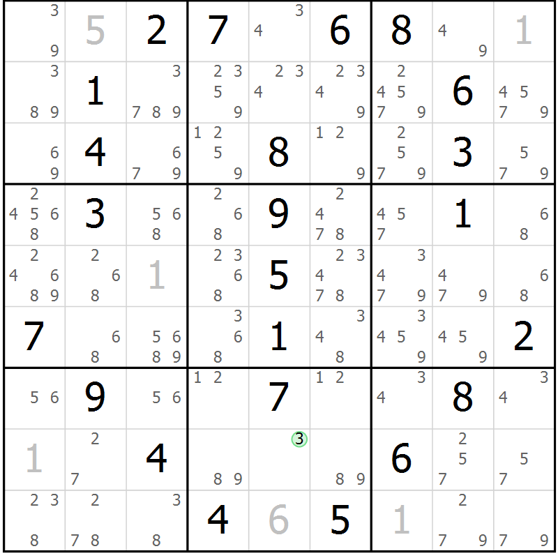 Position des candidats pour la solution de la Gr 14 page 17 du magazine de sudoku Maestro n° 085