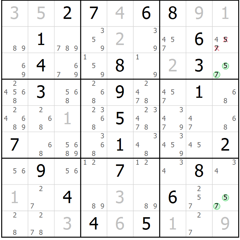 Position des candidats pour la solution de la Gr 14 page 17 du magazine de sudoku Maestro n° 085