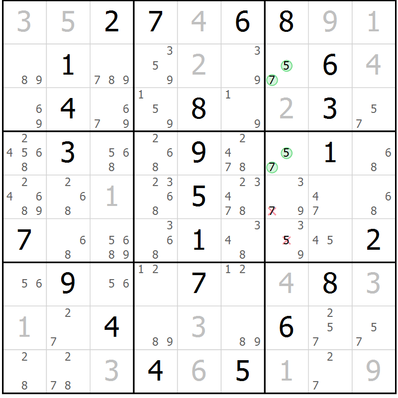 Position des candidats pour la solution de la Gr 14 page 17 du magazine de sudoku Maestro n° 085