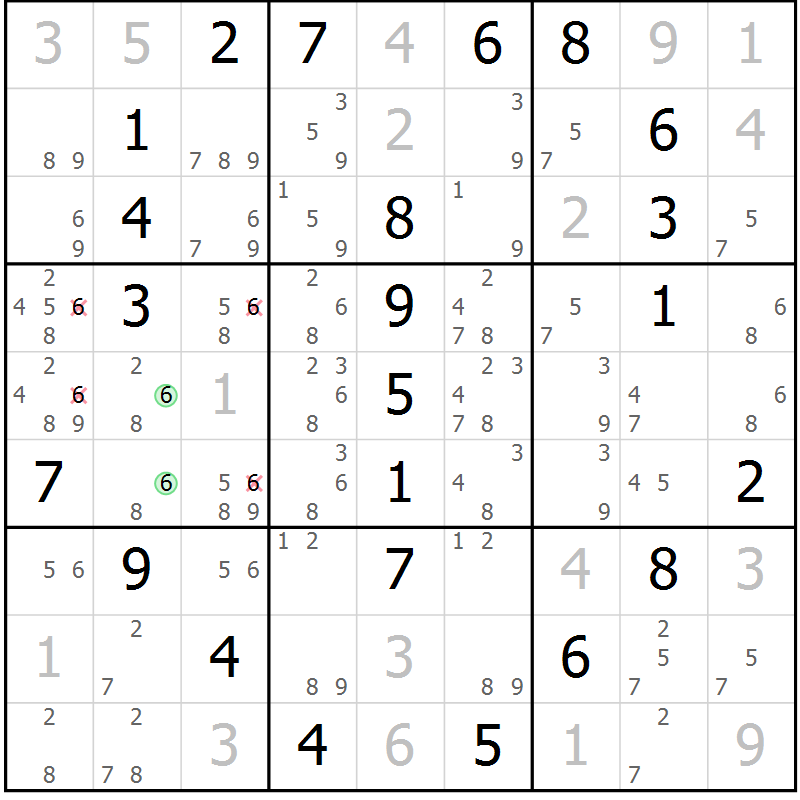 Position des candidats pour la solution de la Gr 14 page 17 du magazine de sudoku Maestro n° 085