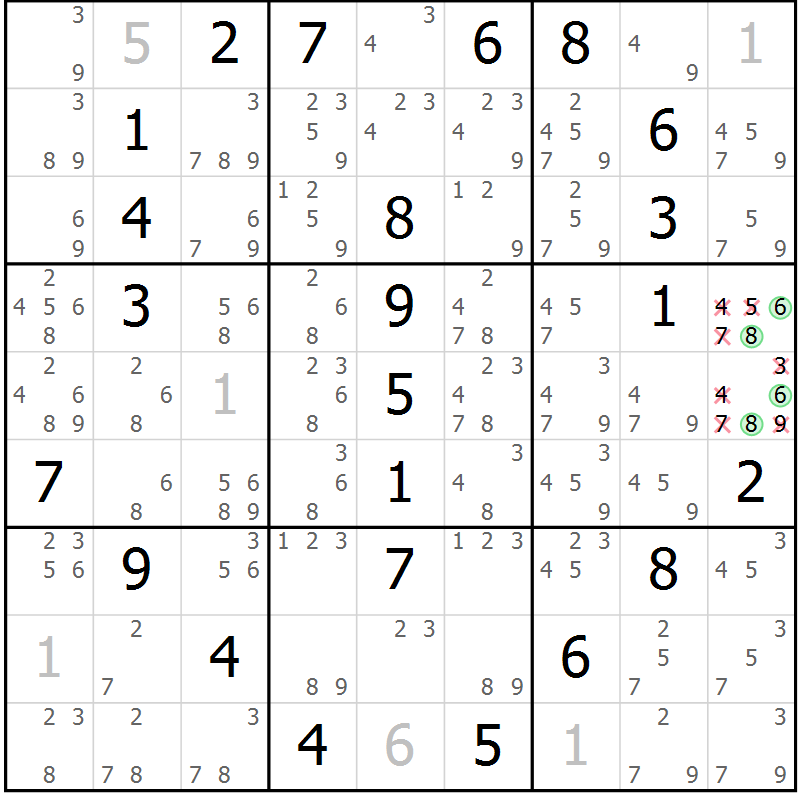 Position des candidats pour la solution de la Gr 14 page 17 du magazine de sudoku Maestro n° 085