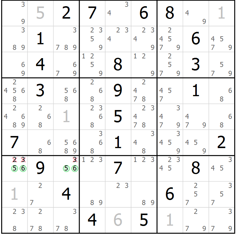 Position des candidats pour la solution de la Gr 14 page 17 du magazine de sudoku Maestro n° 085