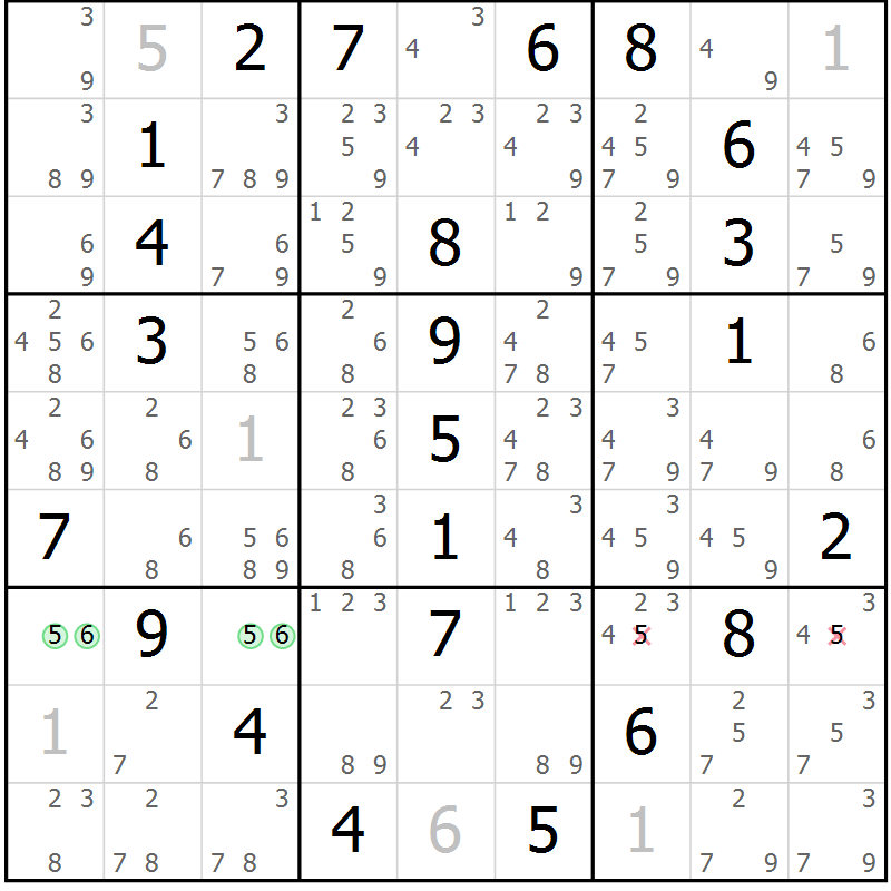 Position des candidats pour la solution de la Gr 14 page 17 du magazine de sudoku Maestro n° 085
