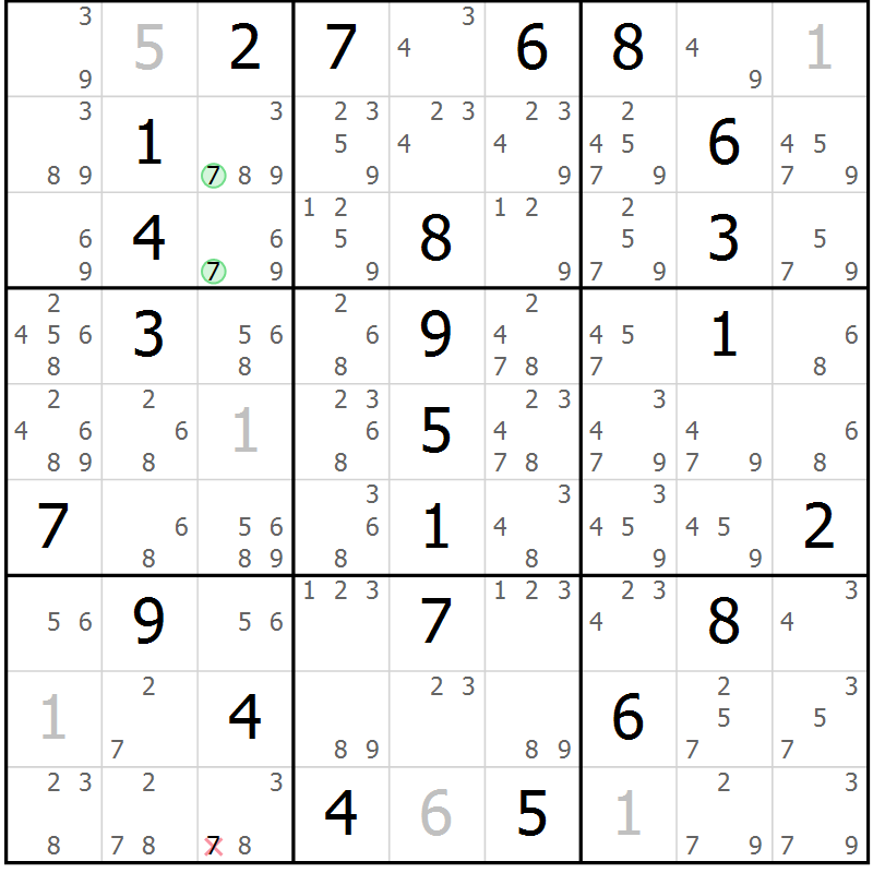 Position des candidats pour la solution de la Gr 14 page 17 du magazine de sudoku Maestro n° 085