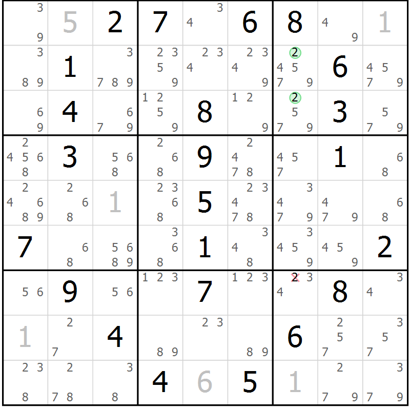 Position des candidats pour la solution de la Gr 14 page 17 du magazine de sudoku Maestro n° 085