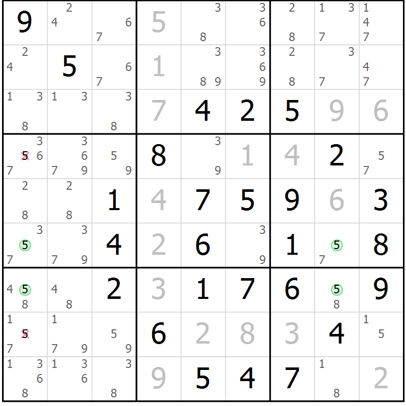 Position des candidats pour la solution de la Gr 15 page 18 du magazine de sudoku Maestro n° 085