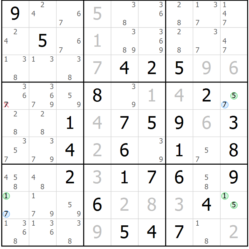 Position des candidats pour la solution de la Gr 15 page 18 du magazine de sudoku Maestro n° 085