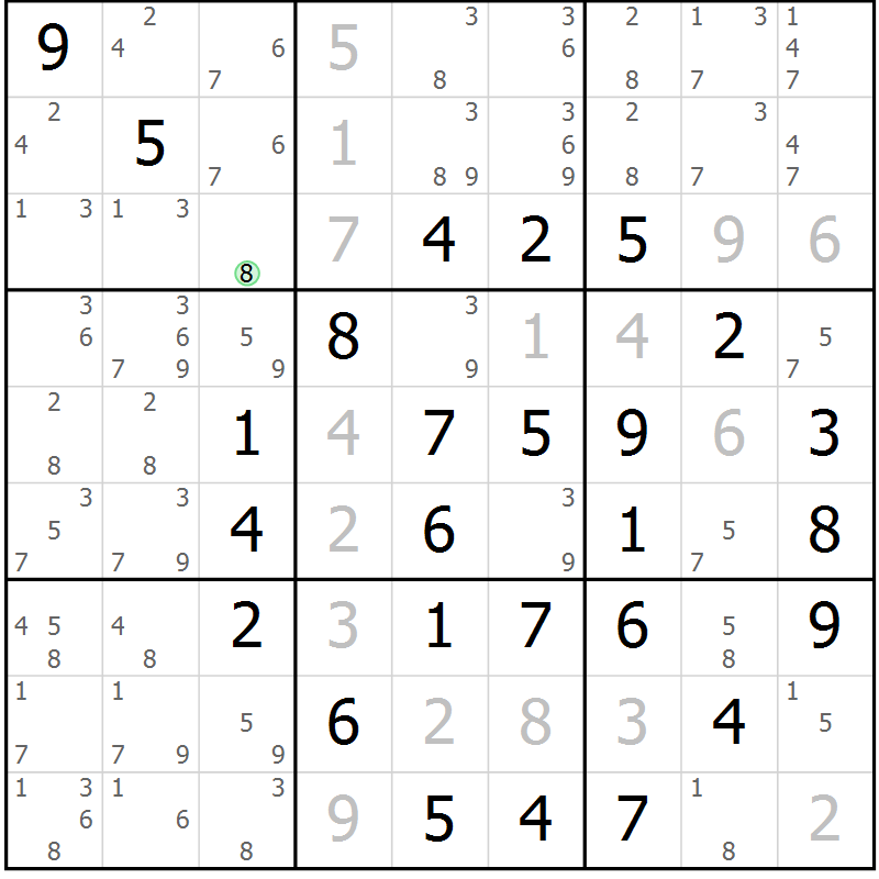 Position des candidats pour la solution de la Gr 15 page 18 du magazine de sudoku Maestro n° 085