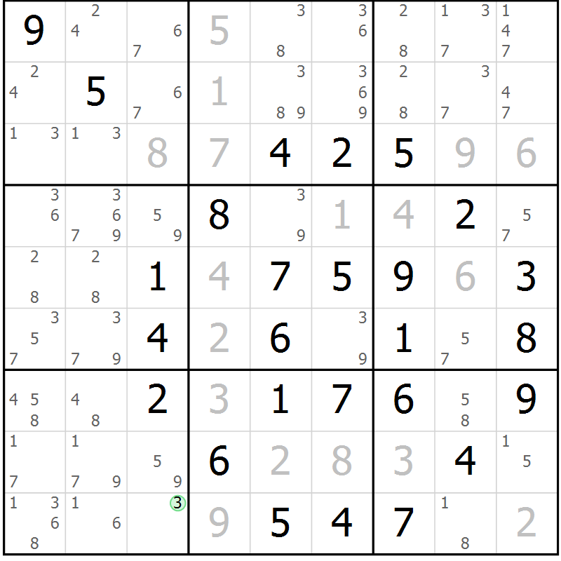 Position des candidats pour la solution de la Gr 15 page 18 du magazine de sudoku Maestro n° 085
