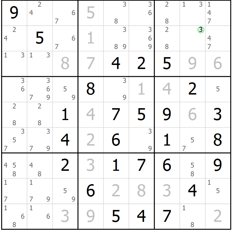 Position des candidats pour la solution de la Gr 15 page 18 du magazine de sudoku Maestro n° 085