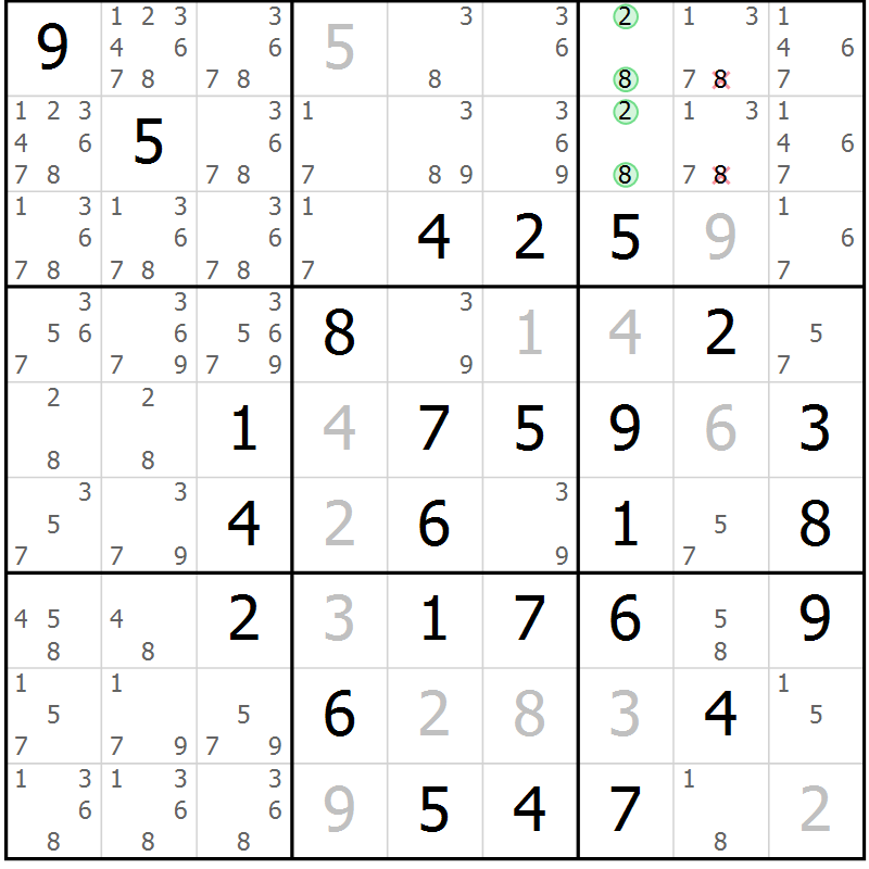Position des candidats pour la solution de la Gr 15 page 18 du magazine de sudoku Maestro n° 085
