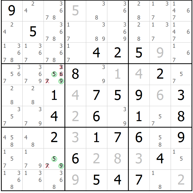 Position des candidats pour la solution de la Gr 15 page 18 du magazine de sudoku Maestro n° 085