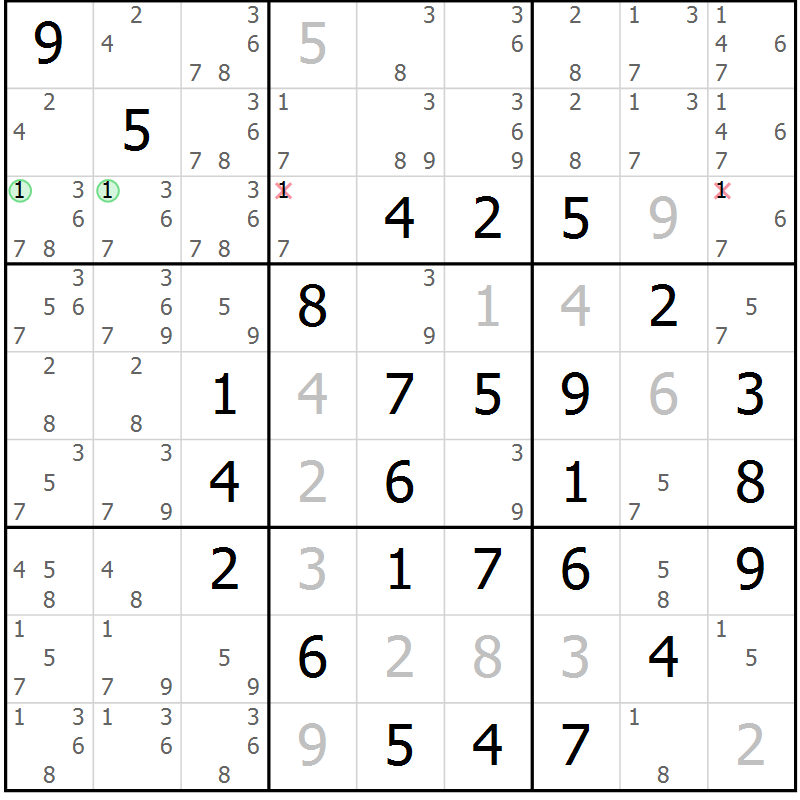 Position des candidats pour la solution de la Gr 15 page 18 du magazine de sudoku Maestro n° 085