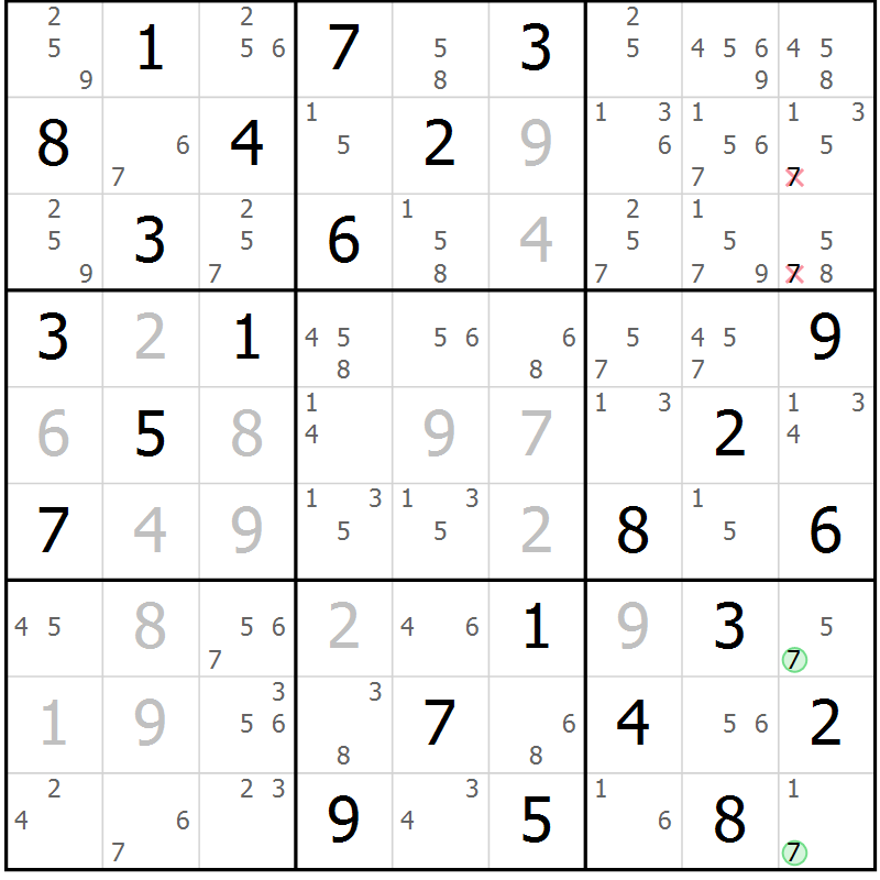 Position des candidats pour la solution de la Gr 16 page 19 du magazine de sudoku Maestro n° 085