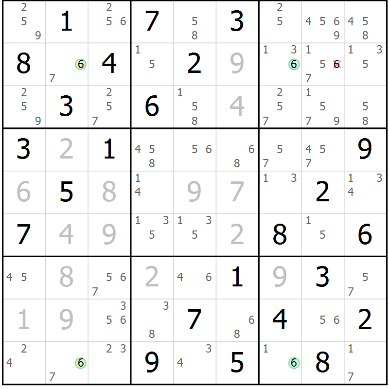Position des candidats pour la solution de la Gr 16 page 19 du magazine de sudoku Maestro n° 085