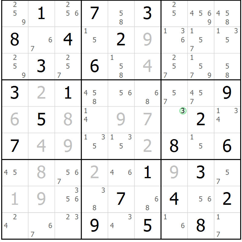 Position des candidats pour la solution de la Gr 16 page 19 du magazine de sudoku Maestro n° 085