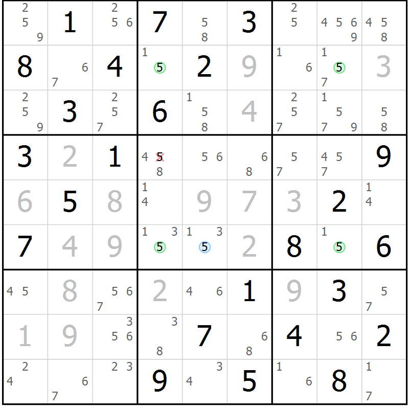 Position des candidats pour la solution de la Gr 16 page 19 du magazine de sudoku Maestro n° 085