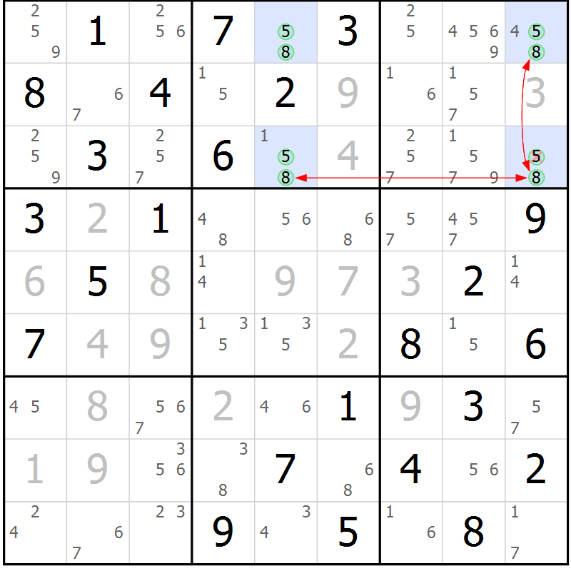 Position des candidats pour la solution de la Gr 16 page 19 du magazine de sudoku Maestro n° 085