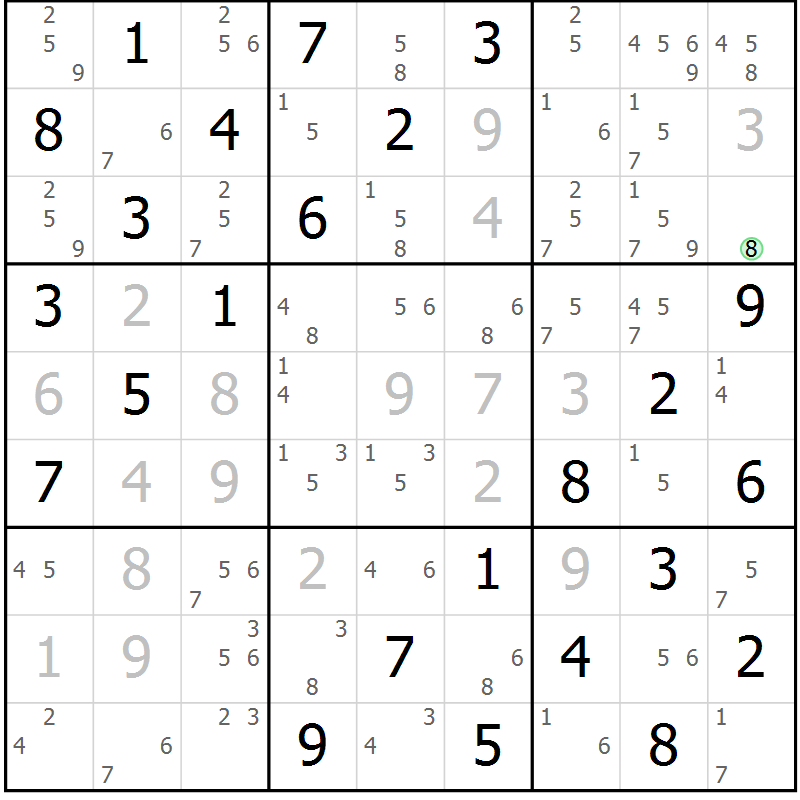 Position des candidats pour la solution de la Gr 16 page 19 du magazine de sudoku Maestro n° 085