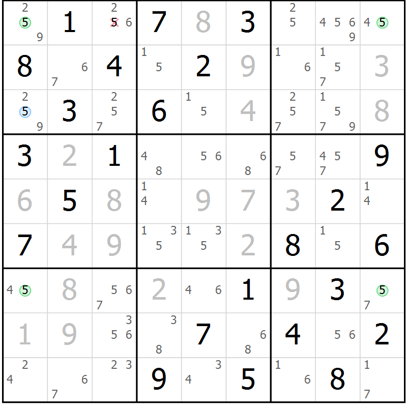 Position des candidats pour la solution de la Gr 16 page 19 du magazine de sudoku Maestro n° 085