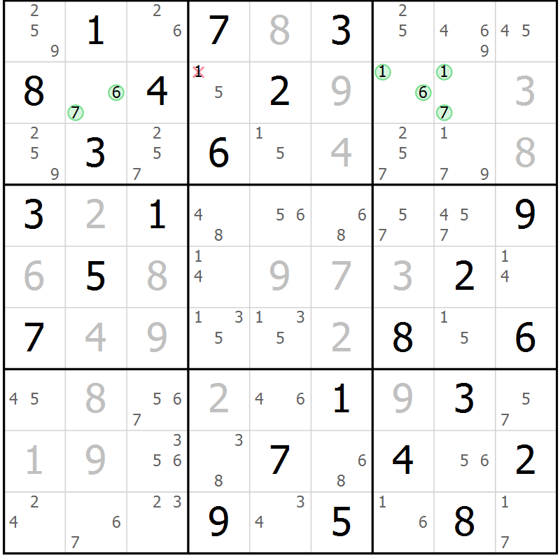 Position des candidats pour la solution de la Gr 16 page 19 du magazine de sudoku Maestro n° 085