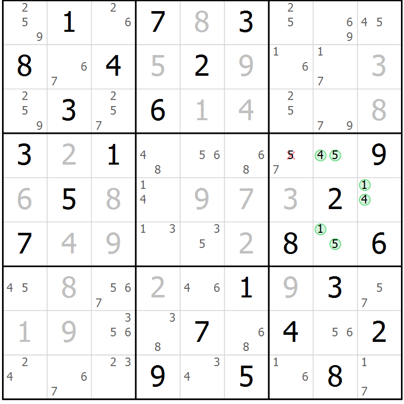Position des candidats pour la solution de la Gr 16 page 19 du magazine de sudoku Maestro n° 085