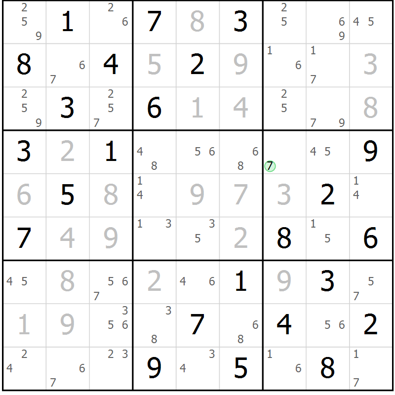 Position des candidats pour la solution de la Gr 16 page 19 du magazine de sudoku Maestro n° 085