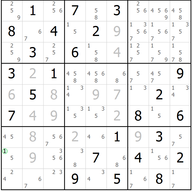 Position des candidats pour la solution de la Gr 16 page 19 du magazine de sudoku Maestro n° 085