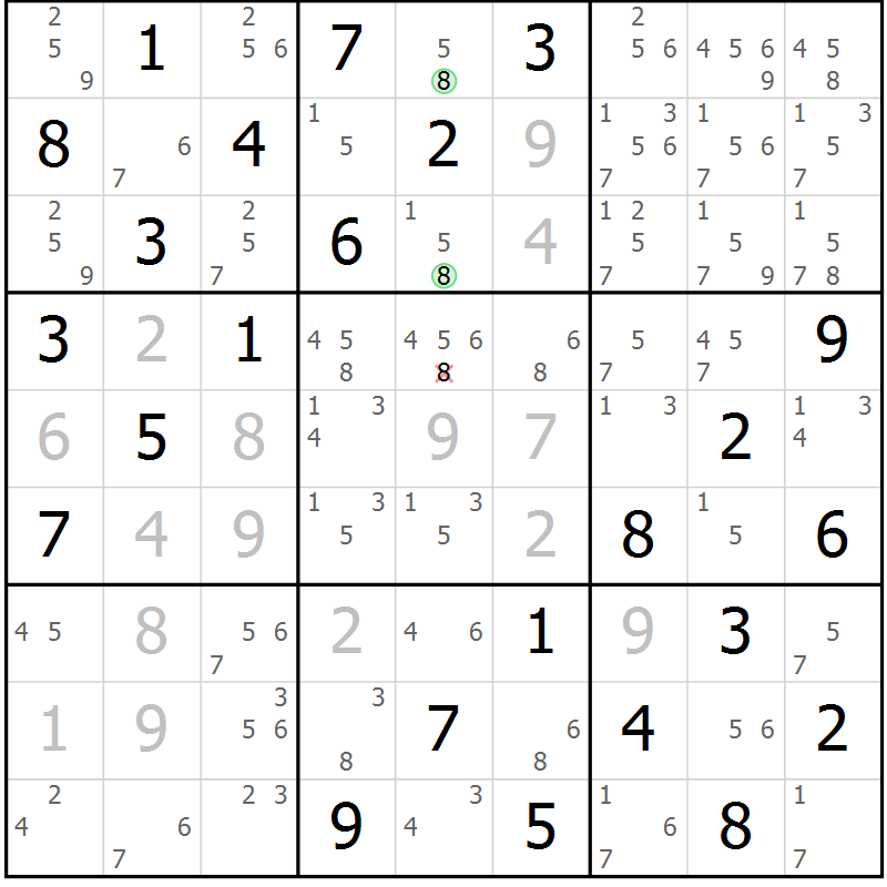 Position des candidats pour la solution de la Gr 16 page 19 du magazine de sudoku Maestro n° 085