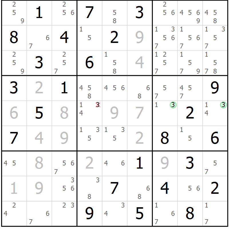 Position des candidats pour la solution de la Gr 16 page 19 du magazine de sudoku Maestro n° 085