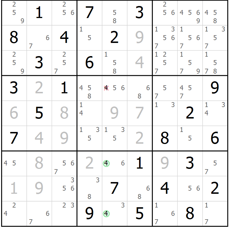 Position des candidats pour la solution de la Gr 16 page 19 du magazine de sudoku Maestro n° 085