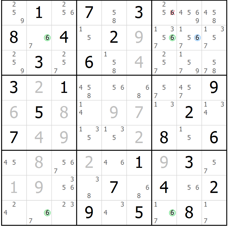 Position des candidats pour la solution de la Gr 16 page 19 du magazine de sudoku Maestro n° 085