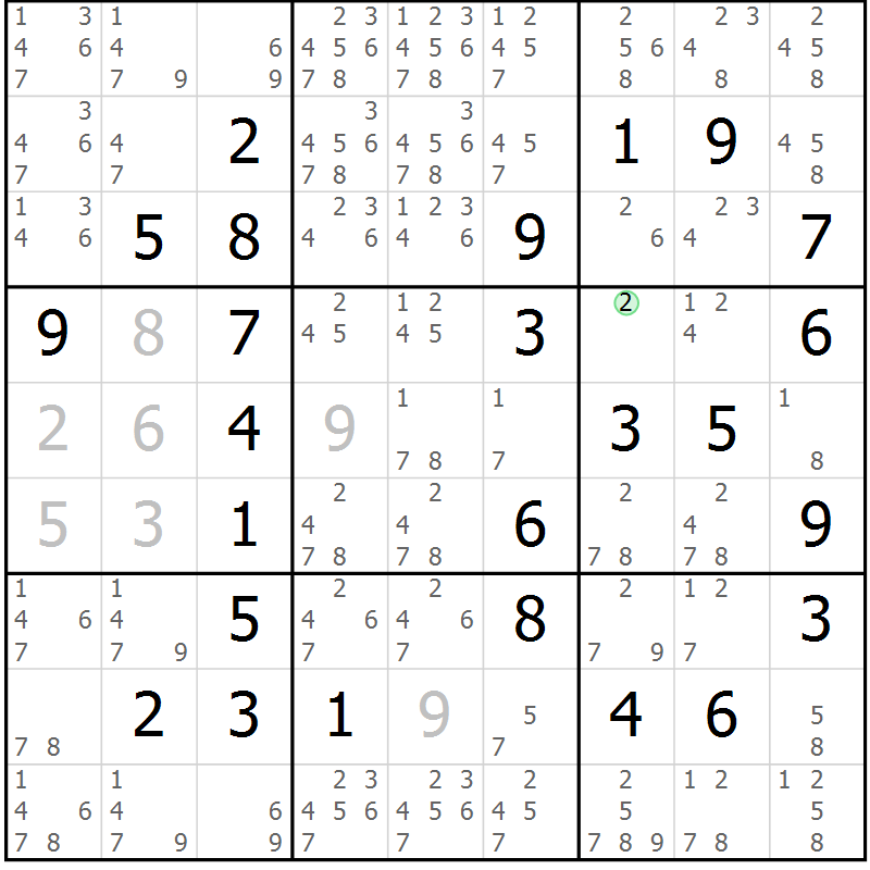 Position des candidats pour la solution de la Gr 17 page 20 du magazine de sudoku Maestro n° 085
