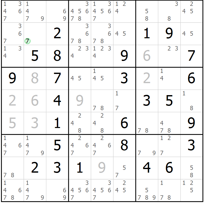 Position des candidats pour la solution de la Gr 17 page 20 du magazine de sudoku Maestro n° 085