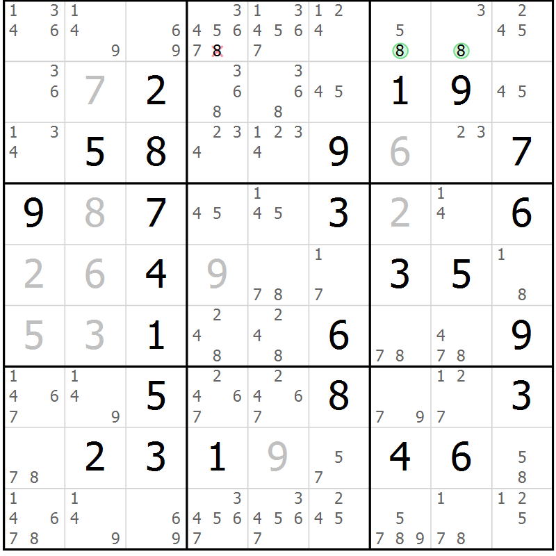 Position des candidats pour la solution de la Gr 17 page 20 du magazine de sudoku Maestro n° 085