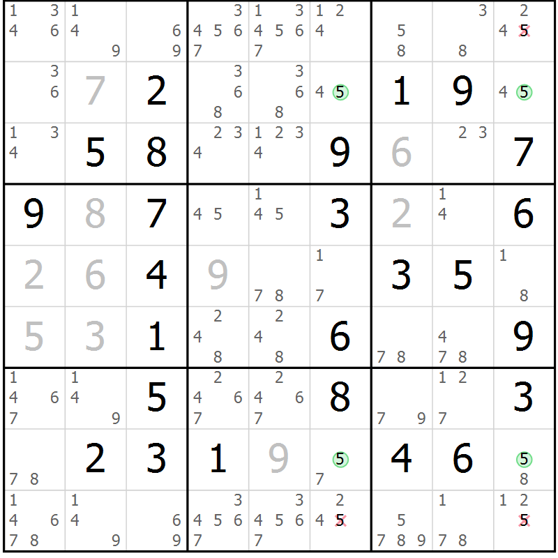 Position des candidats pour la solution de la Gr 17 page 20 du magazine de sudoku Maestro n° 085