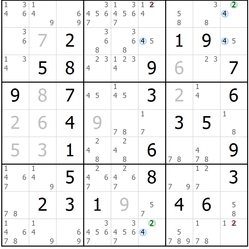 Position des candidats pour la solution de la Gr 17 page 20 du magazine de sudoku Maestro n° 085