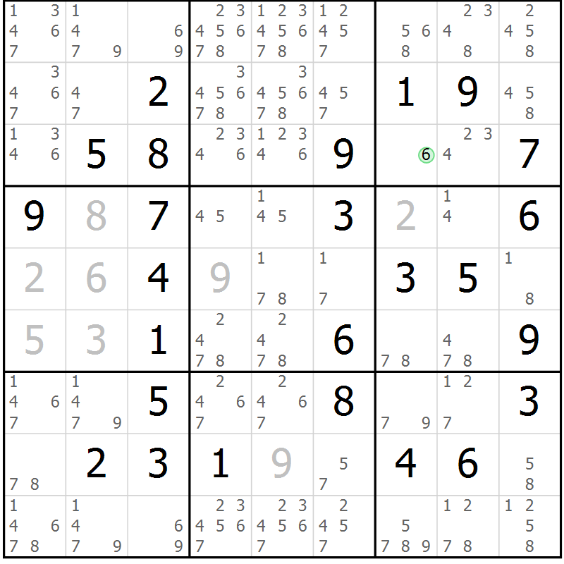 Position des candidats pour la solution de la Gr 17 page 20 du magazine de sudoku Maestro n° 085