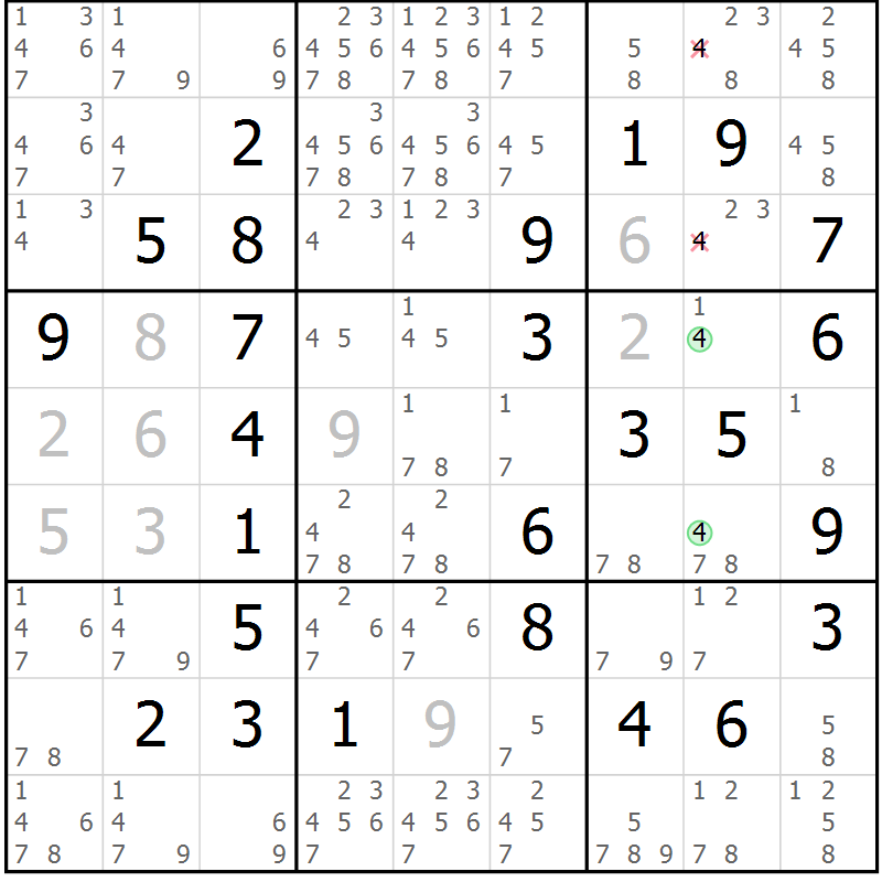 Position des candidats pour la solution de la Gr 17 page 20 du magazine de sudoku Maestro n° 085