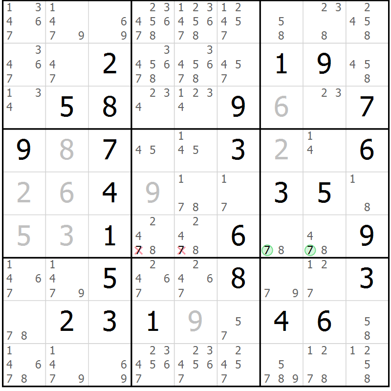 Position des candidats pour la solution de la Gr 17 page 20 du magazine de sudoku Maestro n° 085