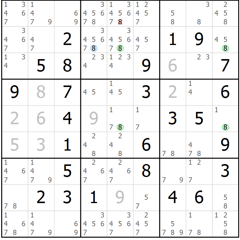 Position des candidats pour la solution de la Gr 17 page 20 du magazine de sudoku Maestro n° 085
