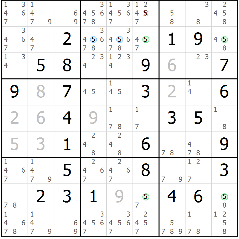 Position des candidats pour la solution de la Gr 17 page 20 du magazine de sudoku Maestro n° 085
