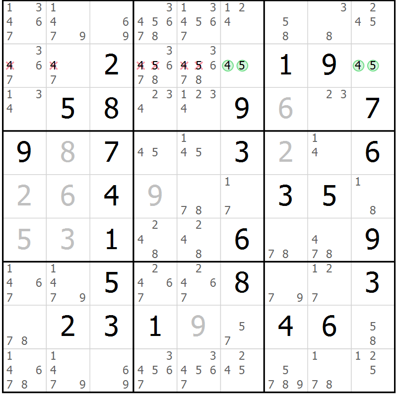 Position des candidats pour la solution de la Gr 17 page 20 du magazine de sudoku Maestro n° 085